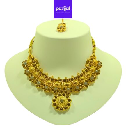 Parijat Elegant Handcrafted Gold Plated Necklace Jewellery Set with Earrings And Mangtika, Grey Stone - Image 2