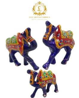 Handcrafted Paper Mache Camel Family Figurines, Set of 3, Violet