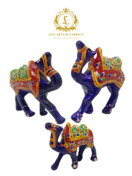 Handcrafted Paper Mache Camel Family Figurines, Set of 3, Violet - Image 2