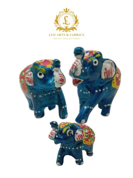 Handcrafted Paper Mache Elephant Family Figurines, Set of 3, Feroze Blue - Image 2