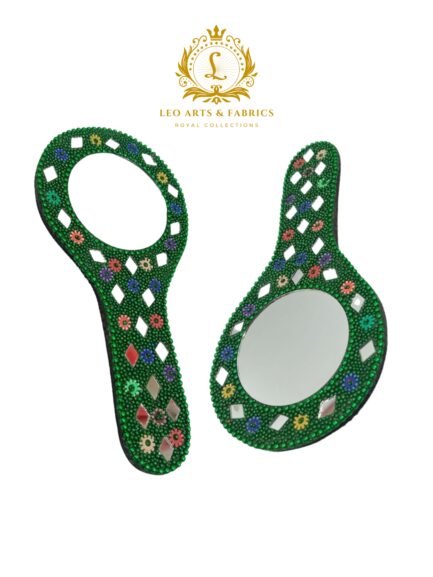 Decorative Handmade Vanity Mirror with Lac Work, Round, Green, Easy to Carry - Image 2