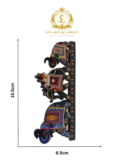 Handcrafted Indian Triple Elephant Caravan Fridge Magnet Decor Piece, Twin Salute Style, 15.5 x 6.5 x 0.5 cm - Image 2