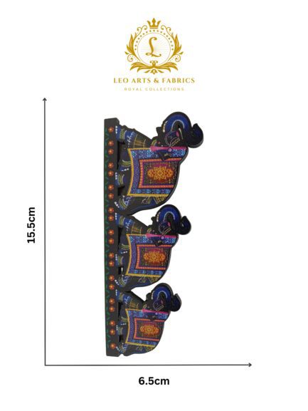 Handcrafted Indian Triple Elephant Caravan Fridge Magnet Decor Piece, All Salute, 15.5 x 6.5 x 0.5 cm - Image 2