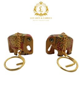 Handcrafted Wooden Elephant Key Chain, Decorative, Glittering Paint, 6.5 cm x 6 cm x 4.5 cm