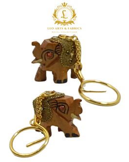 Handcrafted Wooden Elephant Key Chain, Decorative, Bajni Design, Golden, 6.5 cm x 6 cm x 4.5 cm