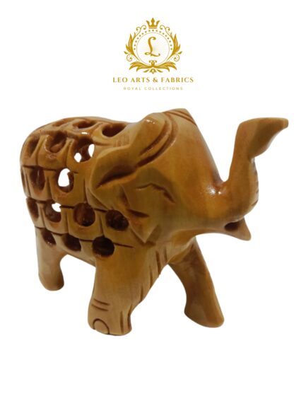 Hand Carved Wooden Undercut Jali Elephant Figurine, Greeting, 5 cm, Pack of 2 - Image 2