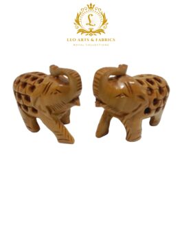 Hand Carved Wooden Undercut Jali Elephant Figurine, Salute, 5 cm, Pack of 2