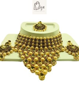 Fiza Handcrafted Gold Plated Necklace Jewellery Set with Earrings And Mangtika, AD, Pearl