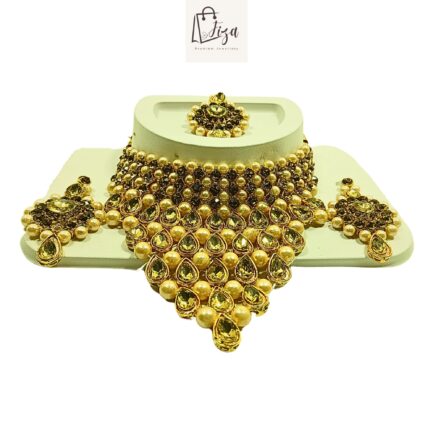 Fiza Handcrafted Gold Plated Necklace Jewellery Set with Earrings And Mangtika, AD, Pearl - Image 2