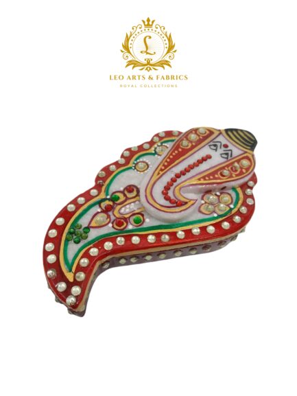 Handmade Marble Meenakari Chopda Ganapati Figurine, 13cm x 8cm x 3cm - Image 2