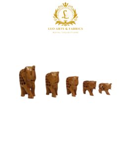 Handcrafted Wooden Elephant Family Figurines, Set of 5, Jali Undercut Design – Smallest 3cm, Largest 8cm