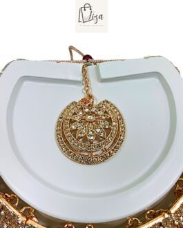 Fiza Handcrafted Gold Plated Necklace Jewellery Set with Earrings And Mangtika, White AD, Rose Gold