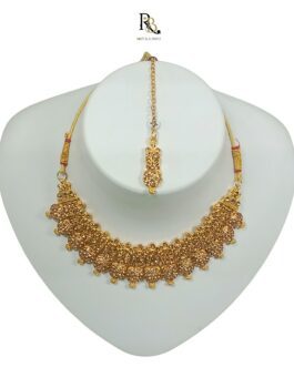 R&B Handcrafted Gold Plated Necklace Set with Earrings And Mangtika, AD Brown, Suited for Party Wedding Festive for Women