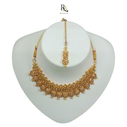 R&B Handcrafted Gold Plated Necklace Set with Earrings And Mangtika, AD Brown, Suited for Party Wedding Festive for Women - Image 2