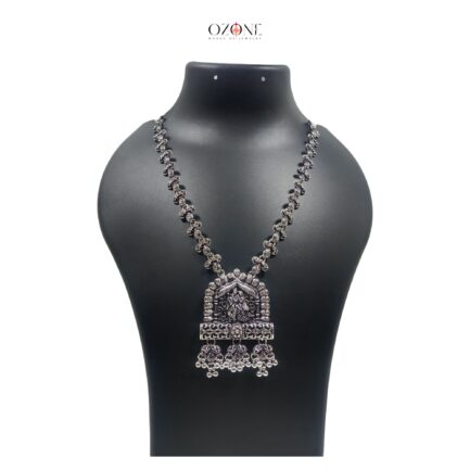 Ozone Handcrafted Long Necklace Jewellery Set with Earrings, Oxidized, Radhe Krishna Pendant - Image 2