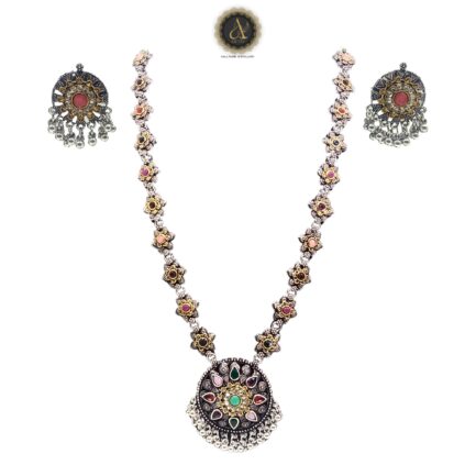 ARTIK HALLMARK Handcrafted Necklace Jewellery Set with Ear Rings, Oxidized, Round Pendant - Image 6