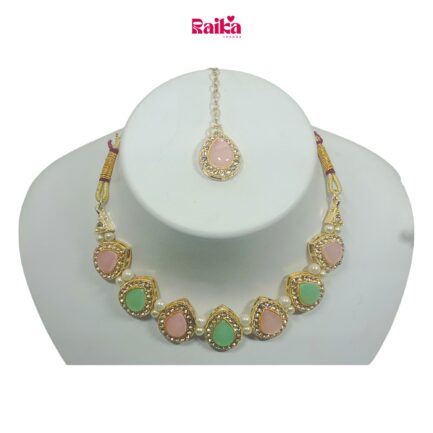 RAIKA - Handcrafted Gold Plated Necklace Jewellery Set with Earrings And Mangtika Suited for Party Wedding Festive for Women - Image 3