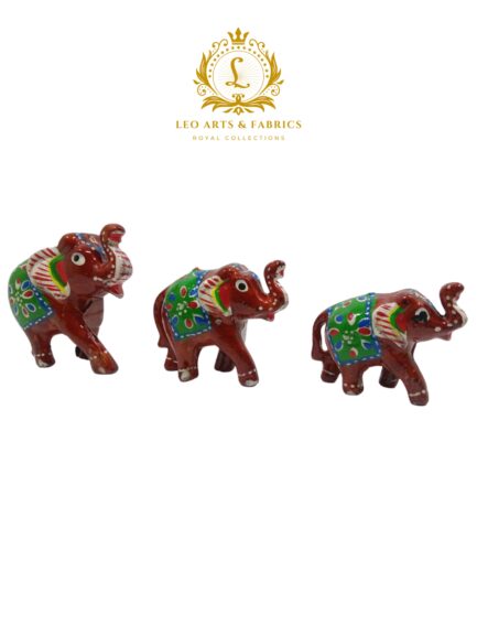 Handcrafted Paper Mache Elephant Family Figurines, Set of 3, Maroon - Image 3