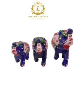 Handcrafted Paper Mache Elephant Family Figurines, Set of 3, Violet