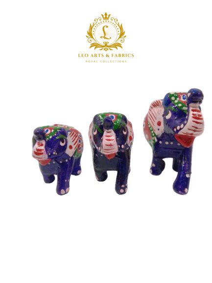 Handcrafted Paper Mache Elephant Family Figurines, Set of 3, Violet - Image 2