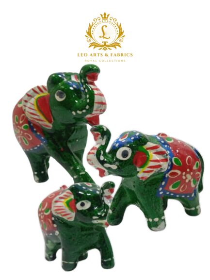 Handcrafted Paper Mache Elephant Family Figurines, Set of 3, Green - Image 2