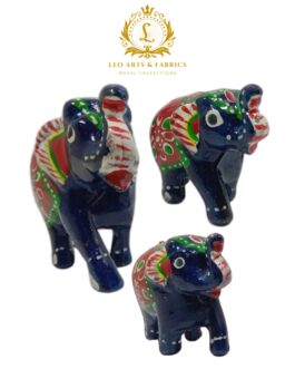 Handcrafted Paper Mache Elephant Family Figurines, Set of 3, Navy Blue