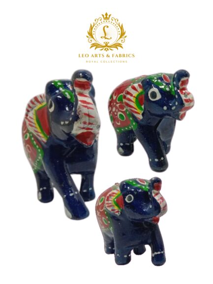 Handcrafted Paper Mache Elephant Family Figurines, Set of 3, Navy Blue - Image 2