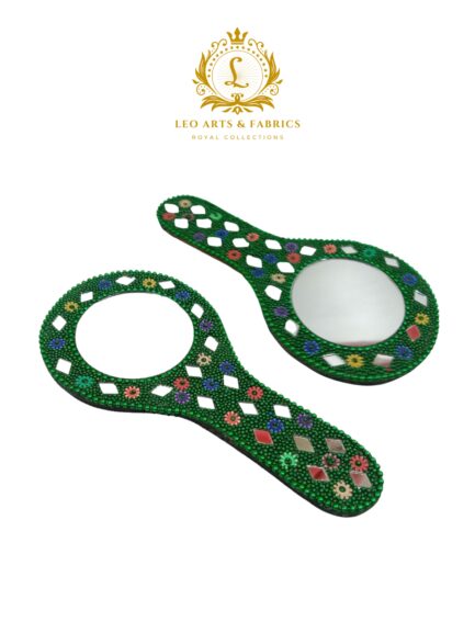 Decorative Handmade Vanity Mirror with Lac Work, Round, Green, Easy to Carry - Image 3