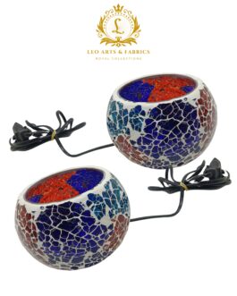 Crystal Tealight Moroccan Style LED Decorative Lamp, Blue and Red Mosaic Design