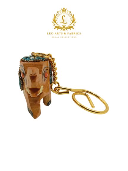 Handcrafted Wooden Elephant Key Chain, Decorative, Bajni Design, Blue, 6.5 cm x 6 cm x 4.5 cm - Image 2