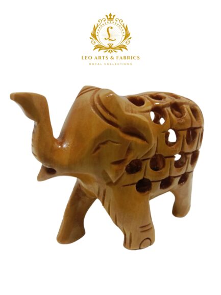 Hand Carved Wooden Undercut Jali Elephant Figurine, Greeting, 5 cm, Pack of 2 - Image 3