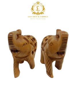 Hand Carved Wooden Undercut Jali Elephant Figurine, Salute, 5 cm, Pack of 2