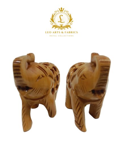 Hand Carved Wooden Undercut Jali Elephant Figurine, Salute, 5 cm, Pack of 2 - Image 2