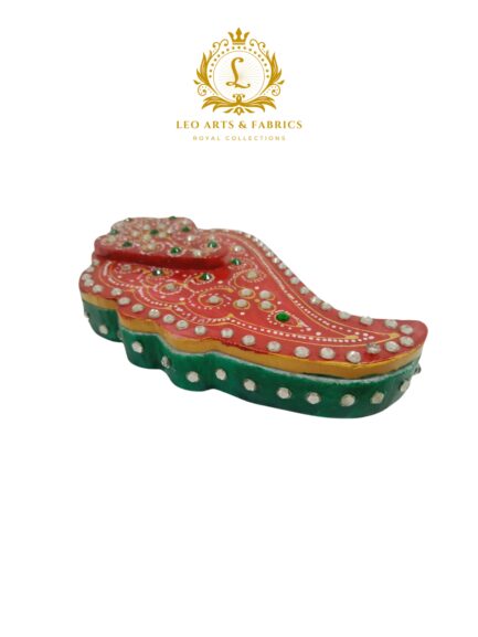 Handmade Marble Meenakari Ganapati Chopda, 13cm x 8cm x 3cm, Red with Green and Pearl Embellishments - Image 3