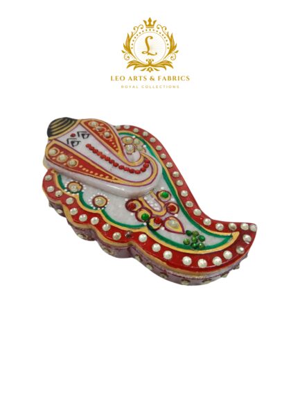 Handmade Marble Meenakari Chopda Ganapati Figurine, 13cm x 8cm x 3cm - Image 3