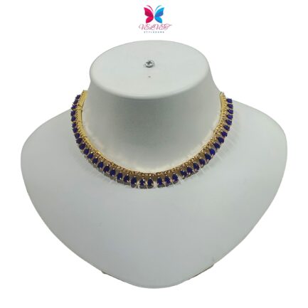 VELVET Handcrafted Gold Plated Necklace Set, White AD, Blue Stone - Image 3