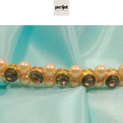 PARIJAT Handcrafted Gold Plated Kamarbandh, AD Brown, Golden Pearls - Image 3