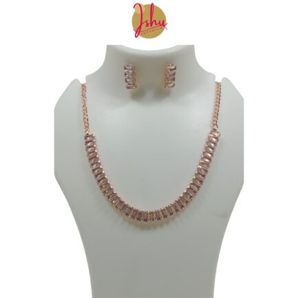 Ishu Handcrafted Rose Gold Plated Necklace Jewellery Set with Earrings, AD - Image 3