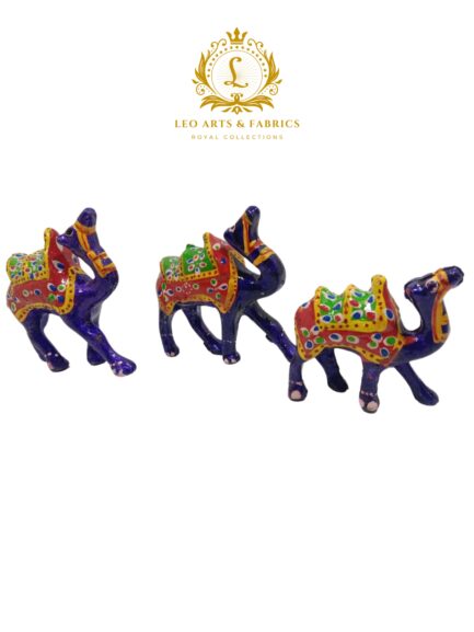 Handcrafted Paper Mache Camel Family Figurines, Set of 3, Violet - Image 3