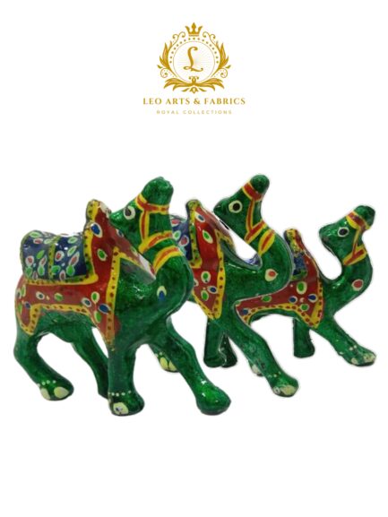 Handcrafted Paper Mache Camel Family Figurines, Set of 3, Green - Image 2