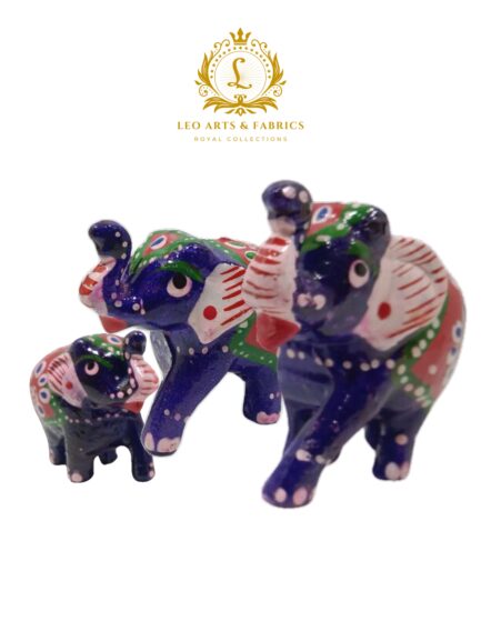 Handcrafted Paper Mache Elephant Family Figurines, Set of 3, Violet - Image 3