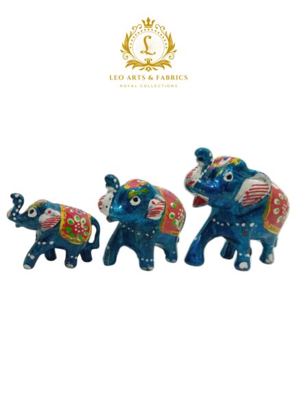 Handcrafted Paper Mache Elephant Family Figurines, Set of 3, Feroze Blue - Image 3