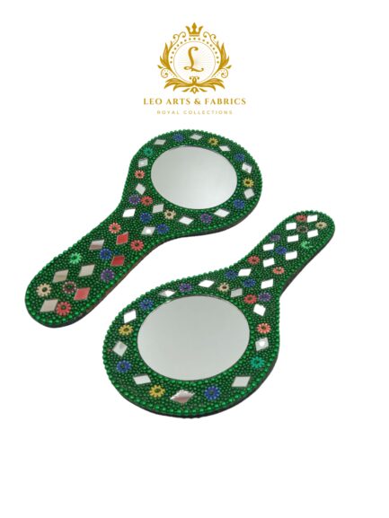 Decorative Handmade Vanity Mirror with Lac Work, Round, Green, Easy to Carry - Image 4