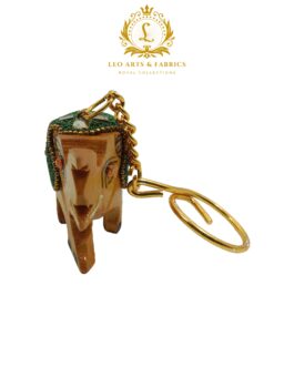 Handcrafted Wooden Elephant Key Chain, Decorative, Bajni Design, Greeting, Green, 6.5 cm x 6 cm x 4.5 cm