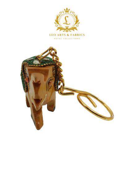 Handcrafted Wooden Elephant Key Chain, Decorative, Bajni Design, Greeting, Green, 6.5 cm x 6 cm x 4.5 cm - Image 2