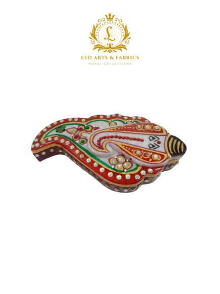 Handmade Marble Meenakari Chopda Ganapati Figurine, 13cm x 8cm x 3cm - Image 4