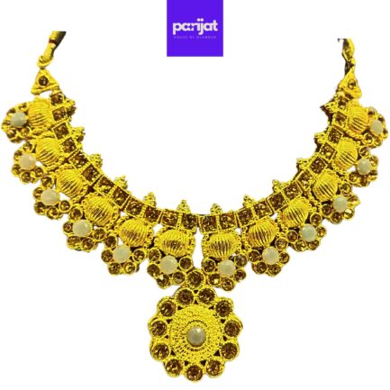 Parijat Elegant Handcrafted Gold Plated Necklace Jewellery Set with Earrings And Mangtika, Grey Stone - Image 4