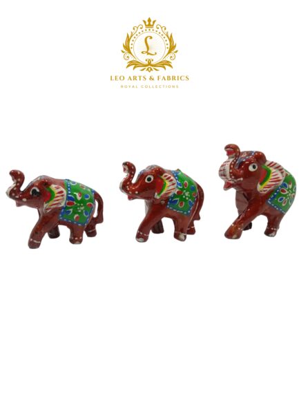 Handcrafted Paper Mache Elephant Family Figurines, Set of 3, Maroon - Image 4