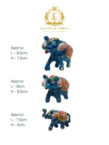 Handcrafted Paper Mache Elephant Family Figurines, Set of 3, Feroze Blue - Image 4