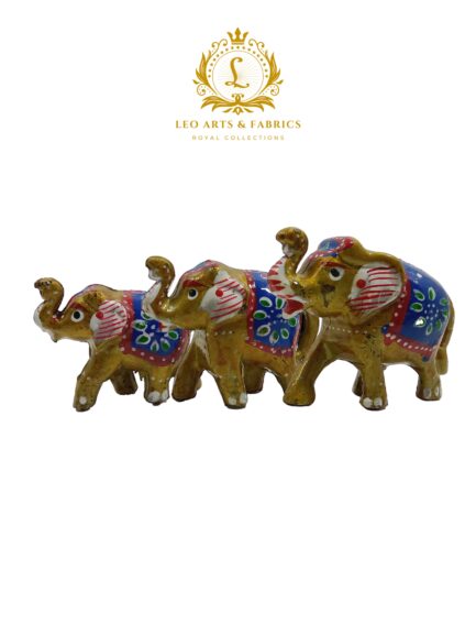 Handcrafted Paper Mache Elephant Family Figurines, Set of 3, Golden Colour - Image 2